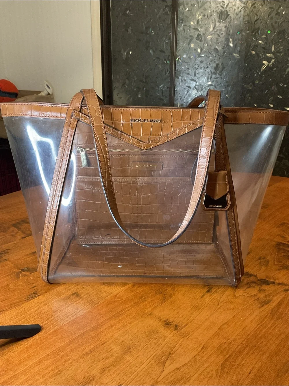 Michael Kors Brown Croc-Embossed Clear Tote - Picture 2 of 7